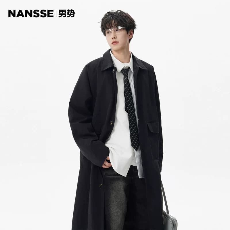 British Style Single-Breasted Mid-Length Trench Coat for Men 2026 Spring New Trendy Brand Loose Casual Over-The-Knee Coat Jacket