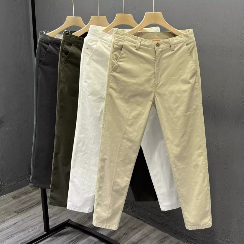Khaki Casual Pants for Men, New Autumn Style, Simple Long Pants, Cotton Straight-Leg Pants, Men's Business Cropped Pants