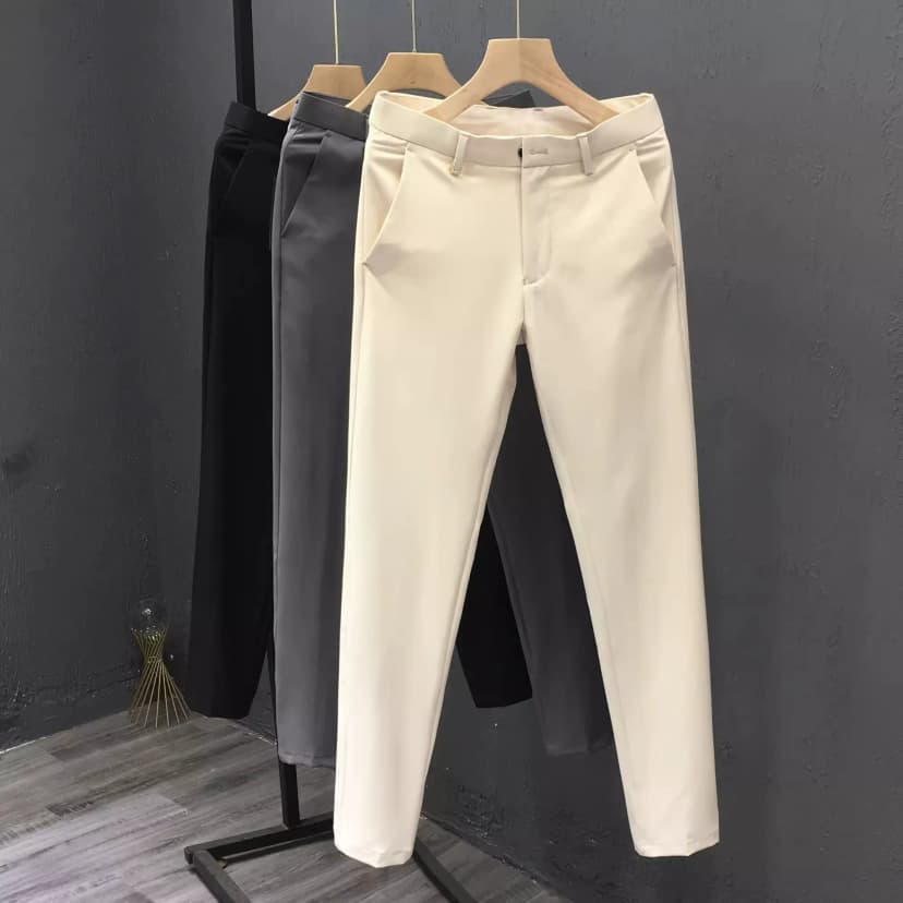 Summer Men's Slim-Fit Korean Style Cropped Pants, Wrinkle-Free, Simple Solid Color Dress Pants, Casual Versatile Business Suit Pants for Men