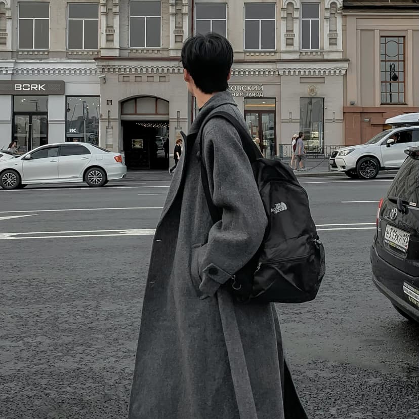 Woolen Coat for Men, Autumn and Winter Style, British Style, Korean Style, Mid-Length, Cool and Trendy, Loose Casual Over-The-Knee Trench Coat