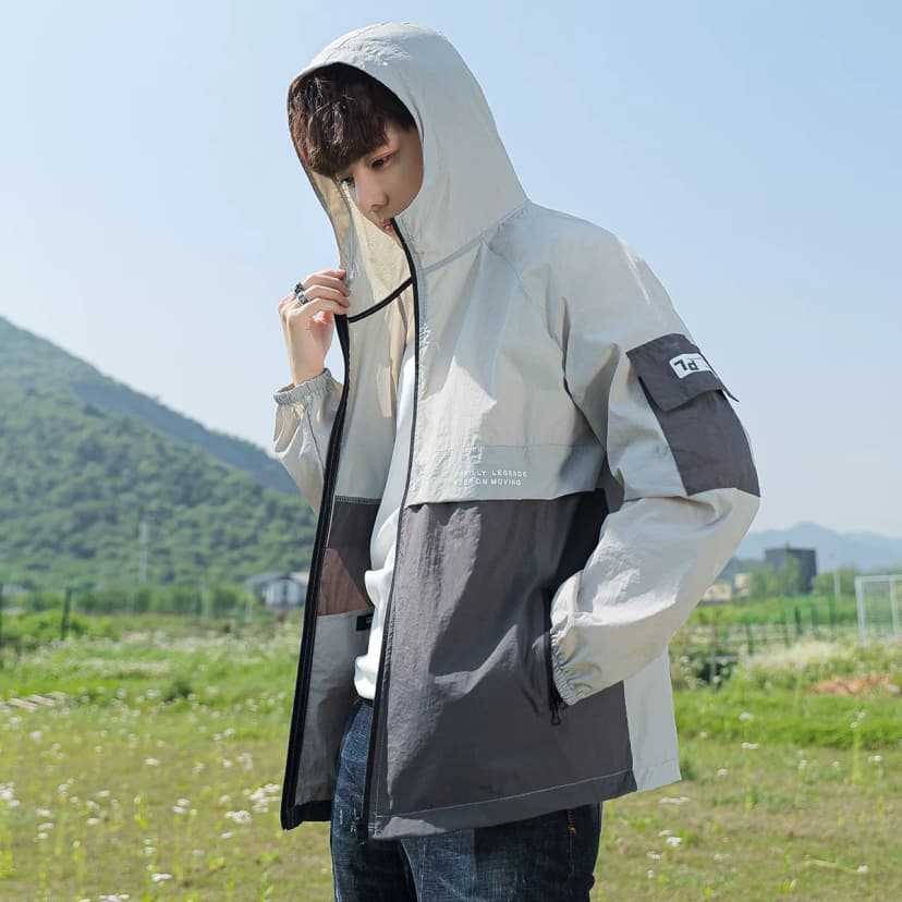 Summer Men's Ice Silk Sun Protection Clothing for Teenagers, Middle and High School Couples, Trendy Sun Protection Clothing, Student Hooded Thin Jacket