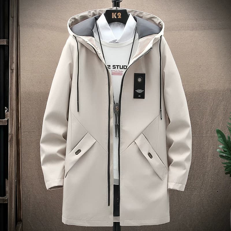 2024 Spring and Autumn Windbreaker Men's Mid-Length Jacket Loose Korean Style Handsome Coat Men's Casual Top Outerwear Trendy