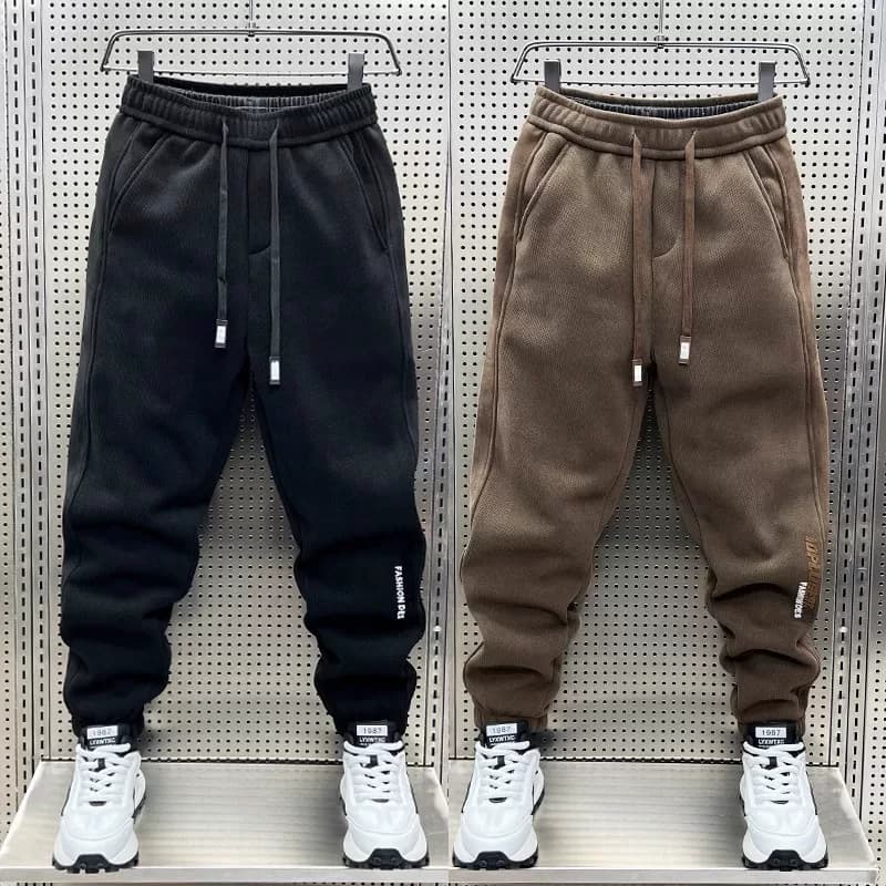 New Autumn and Winter Fleece-Lined Corduroy Casual Pants for Men, Loose and Simple Lettered Harem Pants, Trendy Brand Sports Sweatpants
