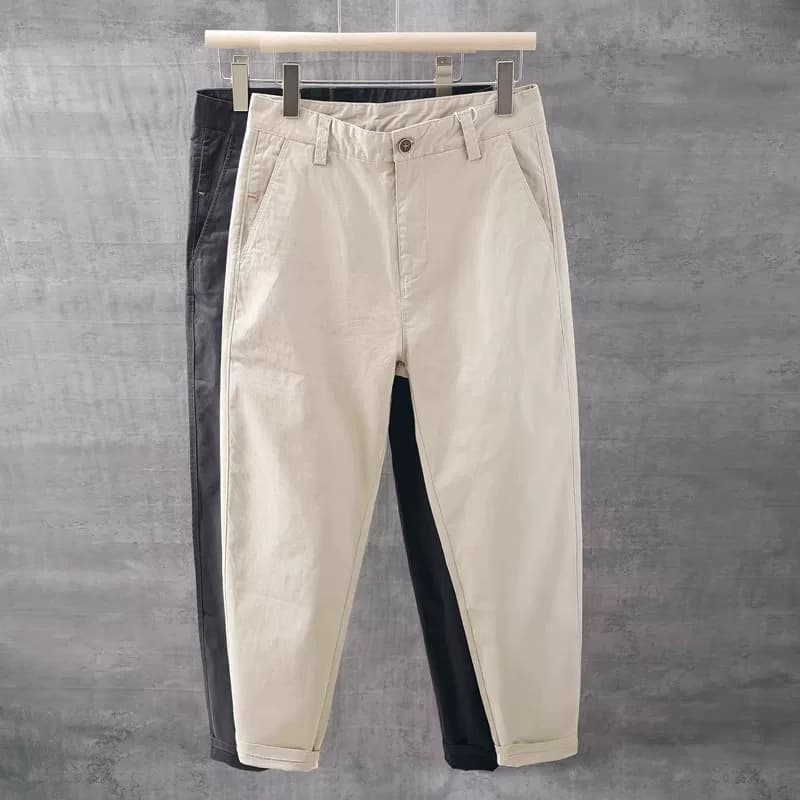 Summer Thin Casual Pants for Men, Trendy Versatile Korean Style Slim Fit Tapered Cotton Cropped Pants