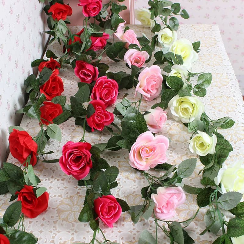 [Big Sale] Flower Vine Pothos Rattan Simulated Green Plant Rose Vine Wall Hanging Wall Decoration Plastic Vine Green Leaves