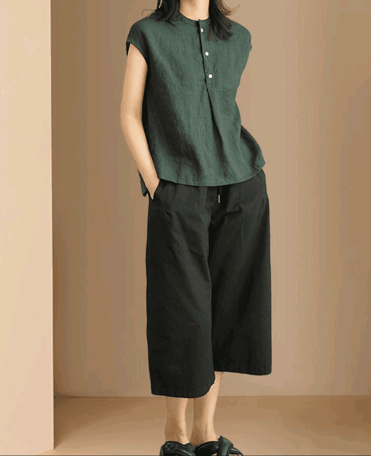 Summer Cotton and Linen 2024 New Style Shirts, Spring and Autumn Shirts, Linen Tops, Women's Sleeveless High-End Short-Sleeved Shirts