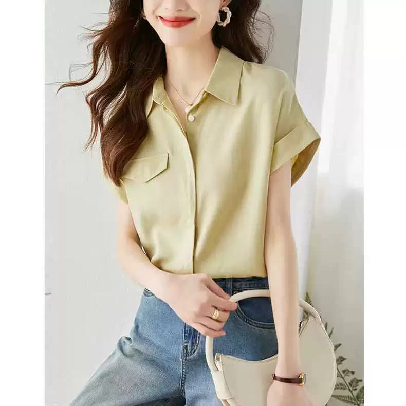 French-Style High-End Tencel Shirt for Women, Summer 2023 New Design, Niche Fashion, Unique Small Flutter-Sleeve Top