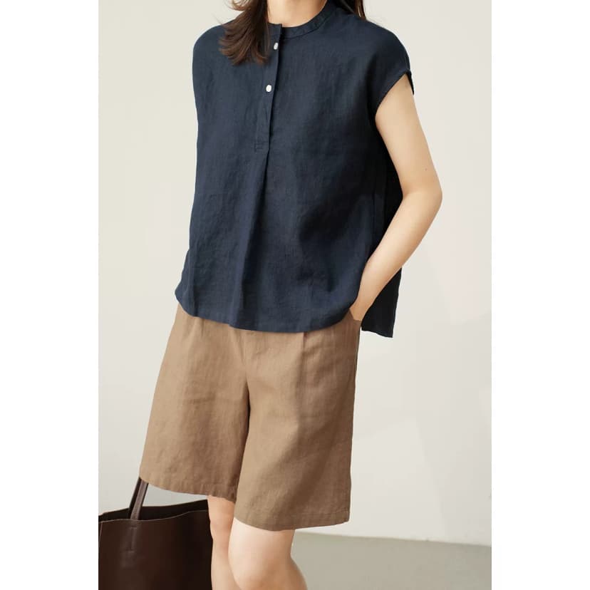 Original Export Japanese-Style Simple Sleeveless Shirt for Women, Summer Thin Stand-Up Collar Shirt, Casual Trendy Top
