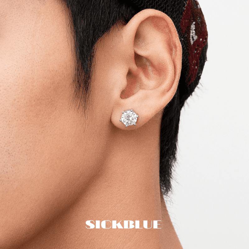 Sickbule Six-Claw Zircon Earrings for Men, European and American Hip-Hop Style, Trendy Super Shiny Diamond Cochlear Studs