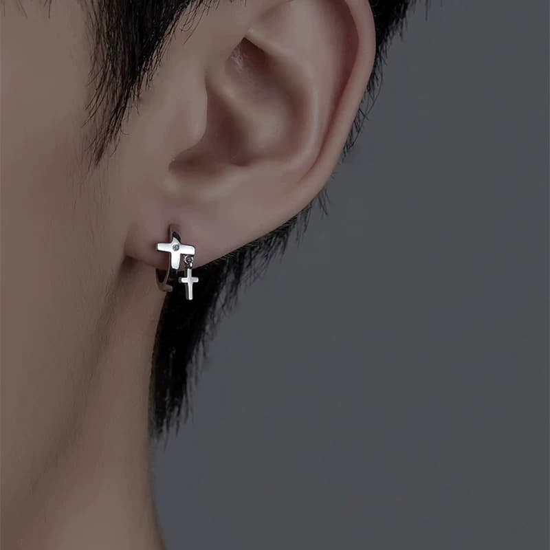 Double Cross Earrings for Men, Niche Design, High-End Feel, Elegant Women's Hoop Earrings, Men's Ear Clips, Trendy Ear Accessories