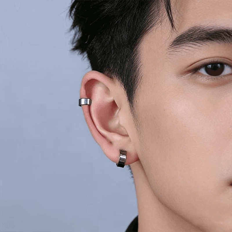 925 Sterling Silver Clip-On Earrings for Men, Trendy Non-Pierced Hip-Hop Minimalist Style, High-End Feel, Single Piece Fake Earring