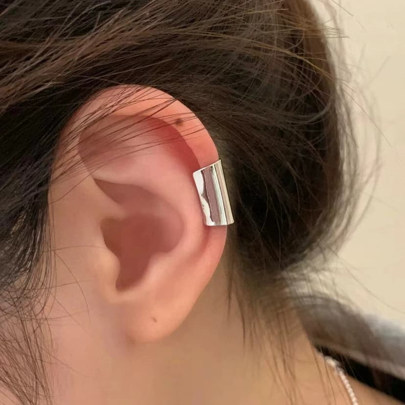 Ear Clips for Women Without Pierced Ears, Silver-Plated, Glossy Long Tube Ear Clips, 2024 New Trendy Original Niche High-End Ear Cuffs