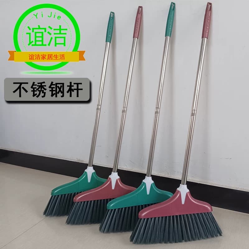 Single Soft Bristle Broom for Home Use with Stainless Steel Handle, Indoor Sweeping Broom, Non-Stick Hair Magic Broom, Replaceable Broom Head
