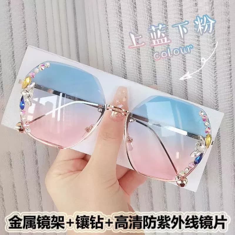 2024 New Fashion Rhinestone Sunglasses for Women, Slimming Sunglasses, Trendy Internet Celebrity Style, Sun Protection, Uv Protection, Korean Style Glasses