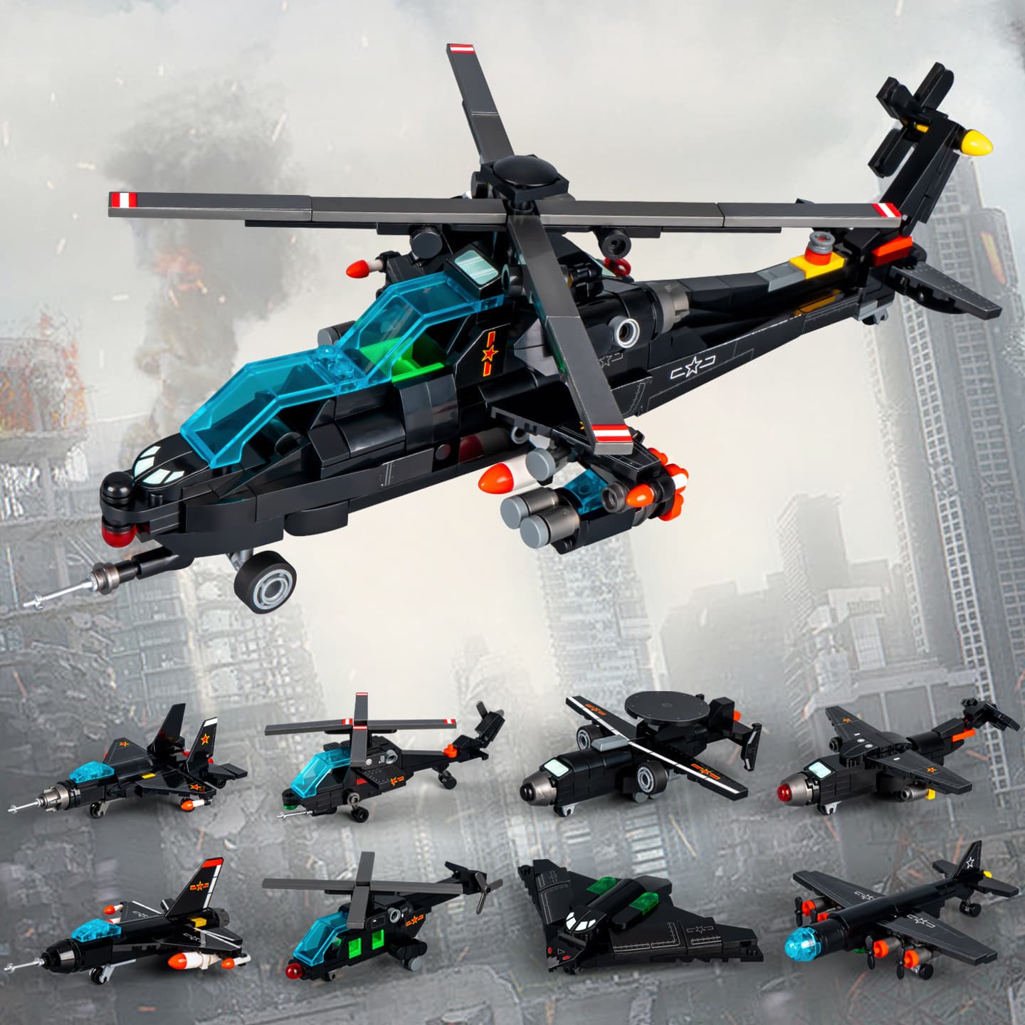 Senbao Building Blocks Iron Blood Heavy Series Armed Helicopter Fighter Boy Assembly Toy Compatible Building Blocks Gift