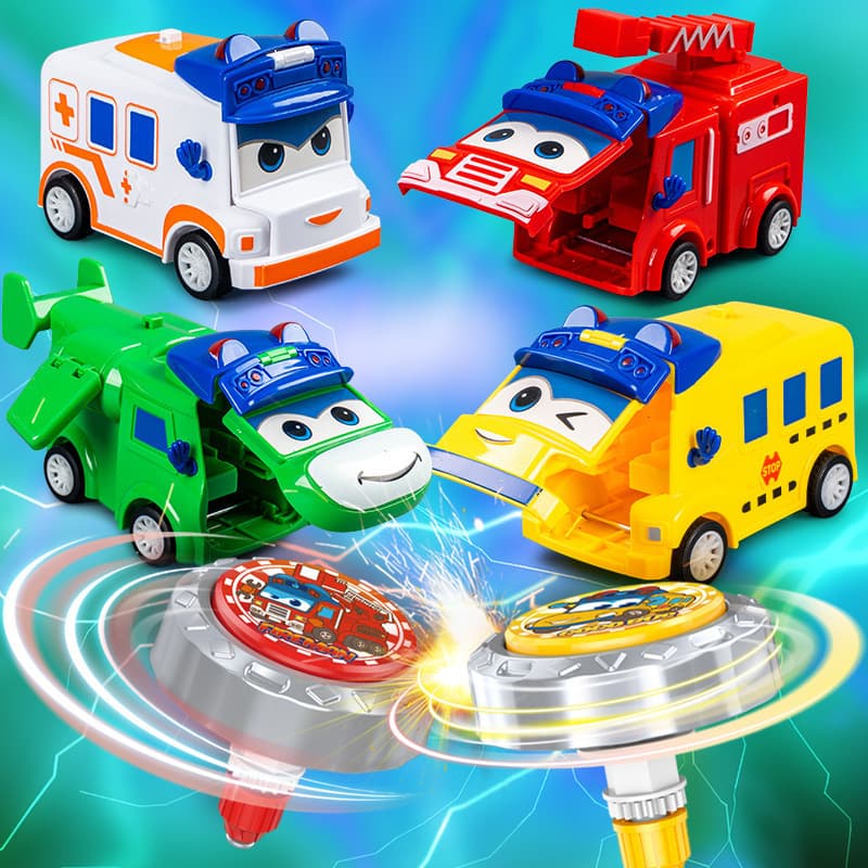 Variant School Ba Goethe Battle Gyro Cartoon Fire Truck Rotating Gyro 2-in -1 Children Gyro Toy Wholesale