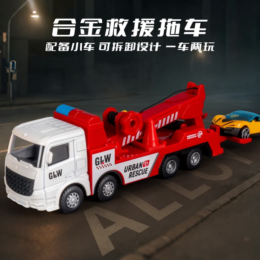 Alloy Toy Car Inertia Artificial Rescue Crane Alloy Car Head Trailer Model Boy 3-6 Years Old Gift Wholesale