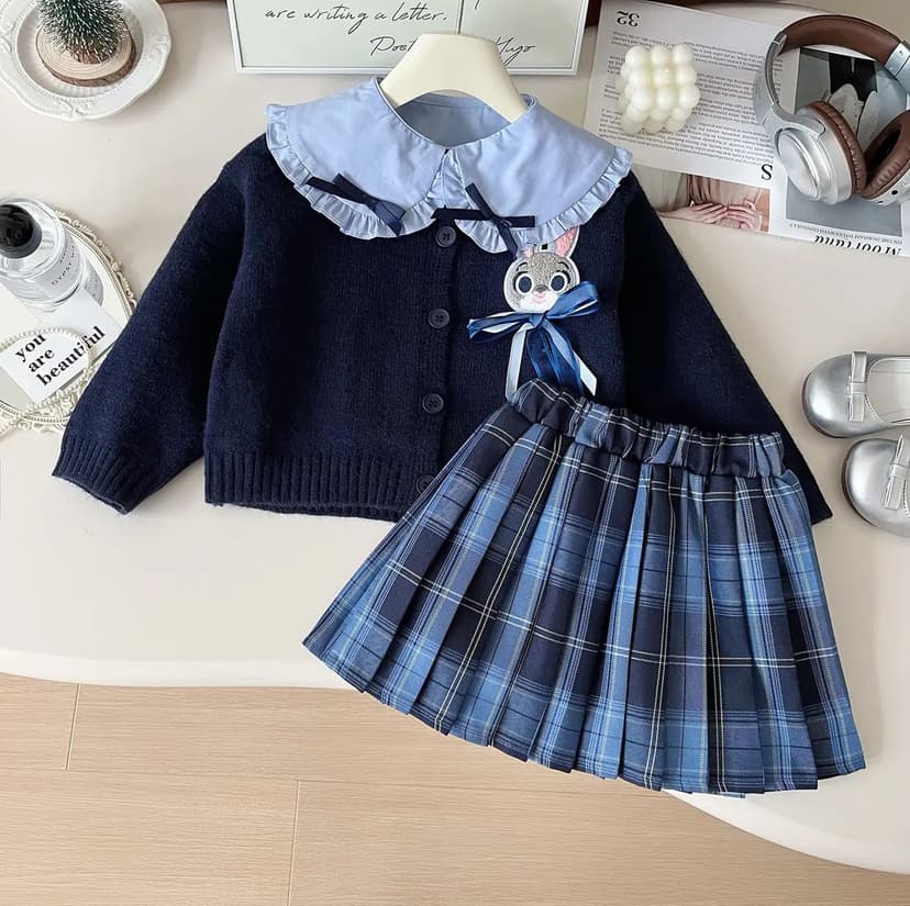 Girls Preppy Style Bunny Police Officer Clothes Jk Suit Spring & Fall 2025 New Kidsren's Skirt Western Style Three-Piece Set