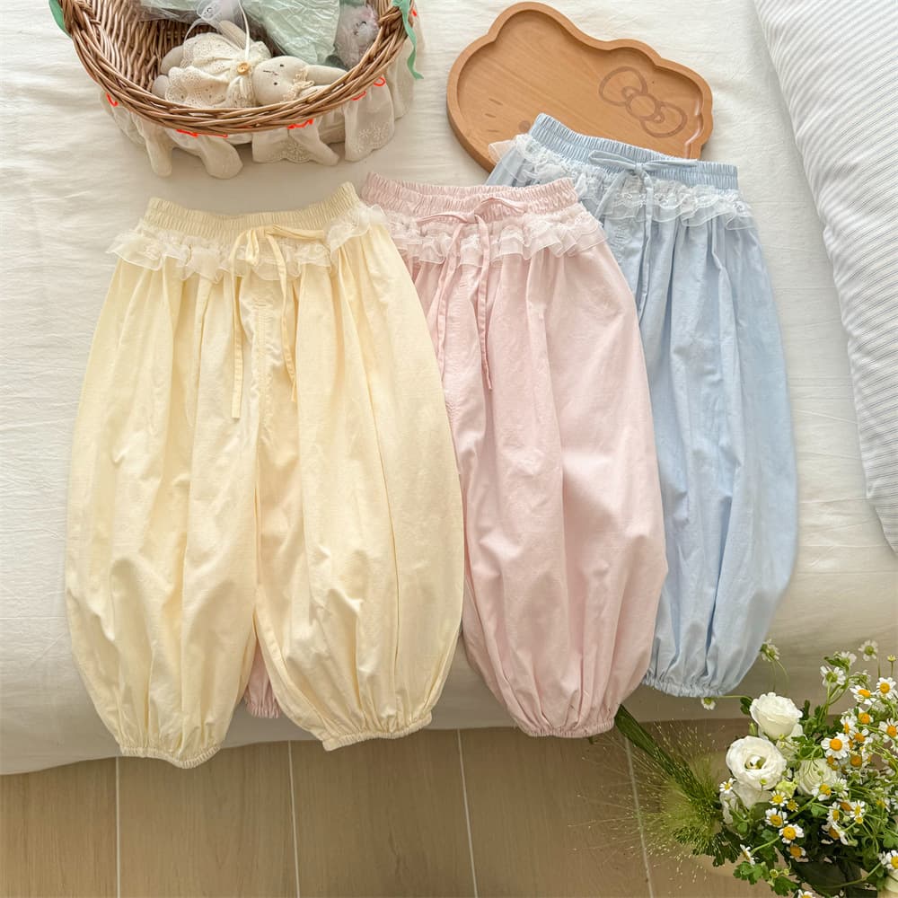 All-match Girl's Thin Casual Pants Summer New Children's Lace Pants Korean-style Base Pants
