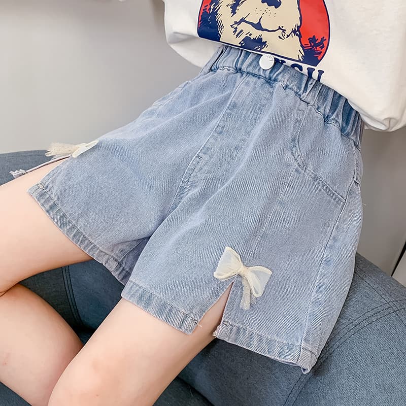 Children's Wear Girls' Bow Denim Shorts New Korean Style Children's Summer Western Style Middle and Big Children's Outer Wear Casual Hot Pants