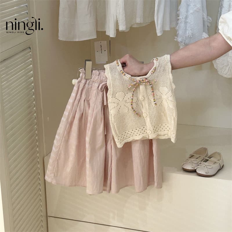 Ningli Children's Wear Girls' Hollow Cool Knitted Vest 2025 Summer New Children's Thin Knitted Top suit
