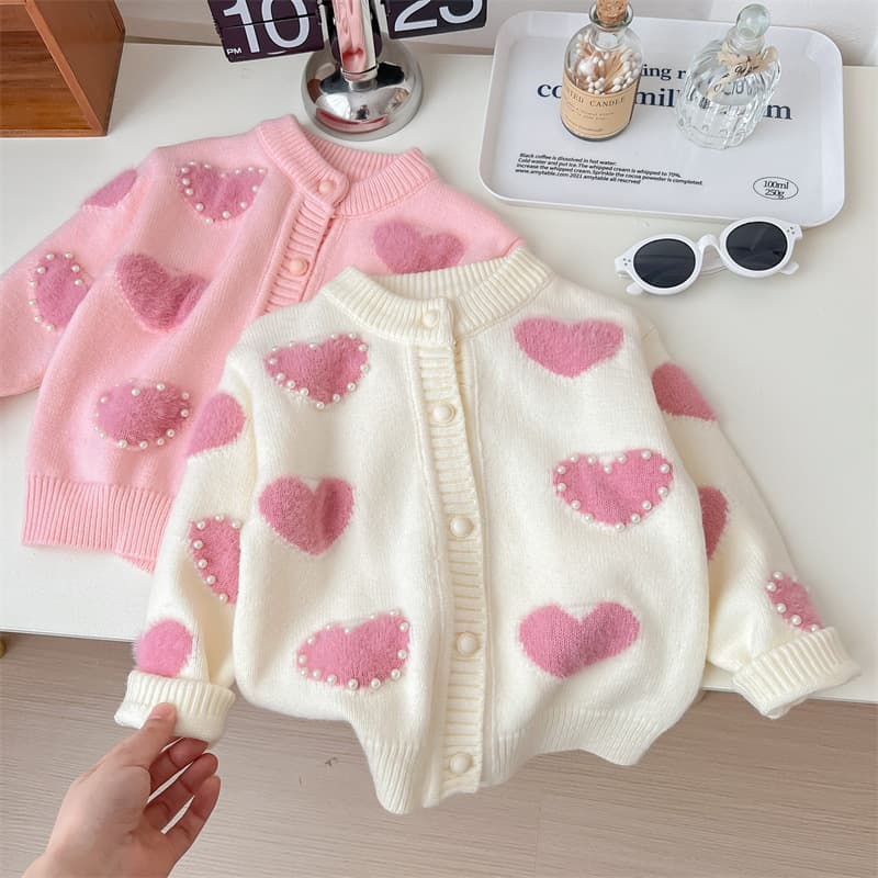 Mushroom House Girls' Sweater Cardigan Spring Autumn Winter Baby Knitted Sweater Jacket Love Outer Style Top for Girls