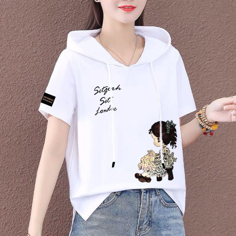 Short-Sleeved Sweatshirt for Women 2026 New Summer Thin Loose White T-Shirt Women's Casual Fashion Tops Ins Women's Clothing