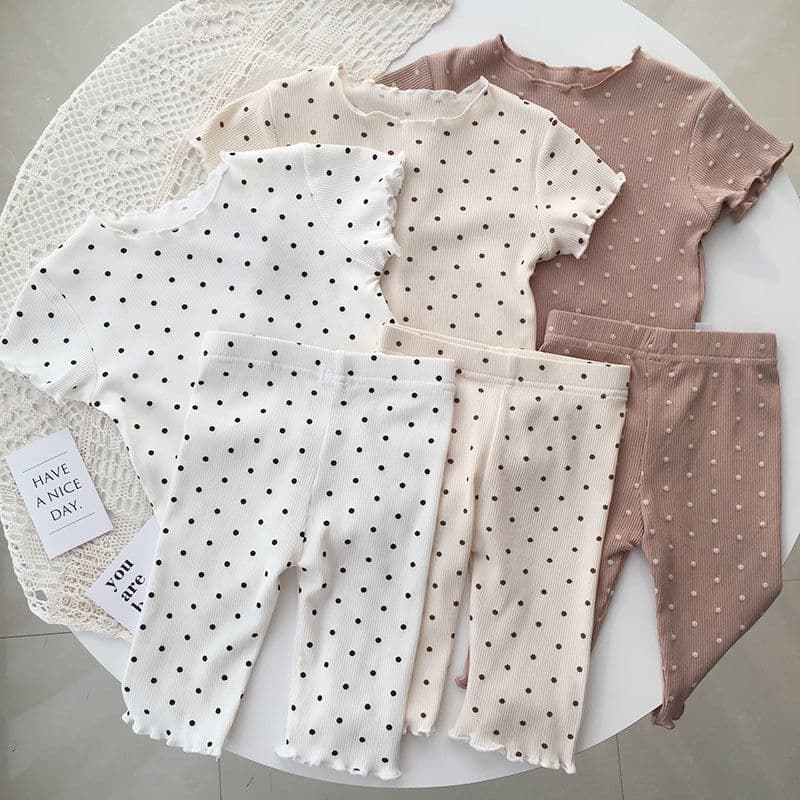 Baby's Pajamas Summer Thin suit Dot Western Girl's Summer Two-piece Home Clothes Children's Air-conditioning Clothes for Women