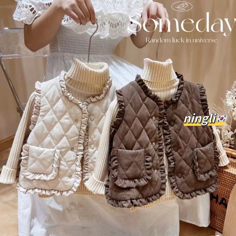 Ningli girls' autumn and winter vest new Korean style western style children's baby girl fleece-lined thickened warm quilted vest fashion