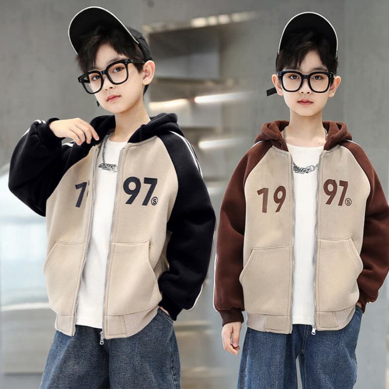 Boys' jacket Spring and Autumn new children's medium and big children fleece-lined warm sports top versatile girls' casual cardigan