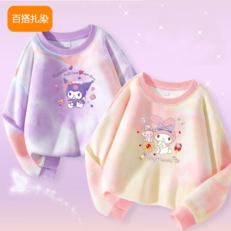2026 New Spring and Autumn Children's Sweatshirt Casual Versatile Trendy Tie-Dye Cute Cartoon Top for Toddler Girls
