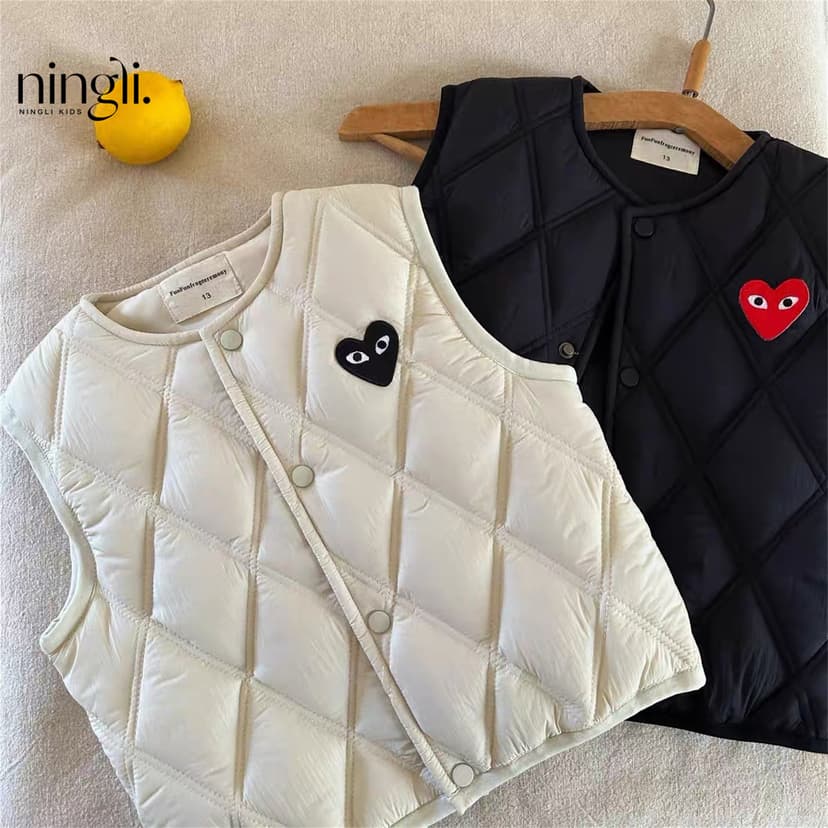 Ningli Kidsren's Quilted Vest Autumn and Winter New Style Plaid Vest for Boys and Girls Inside and Outside Baby Pure Color Waistcoat Fashionable
