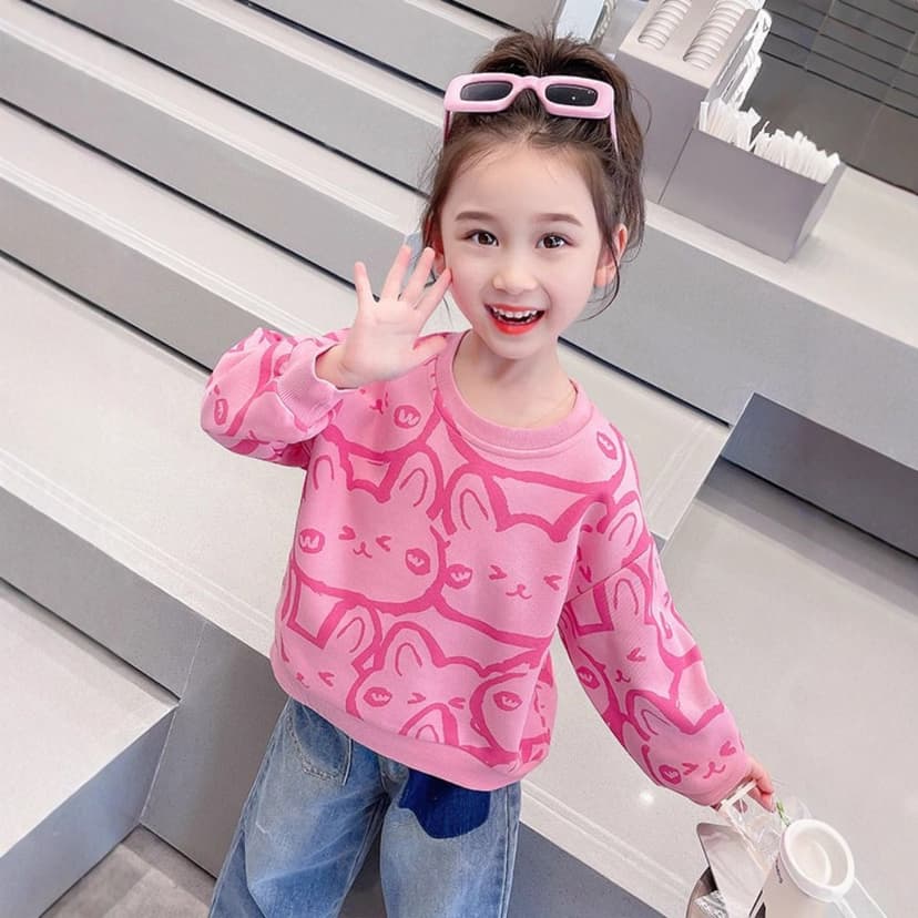 Girls' Sweatshirt for Young Children, Spring and Autumn 2026 New Stylish and Fashionable Long-Sleeve Loose Base Shirt Top for Kids