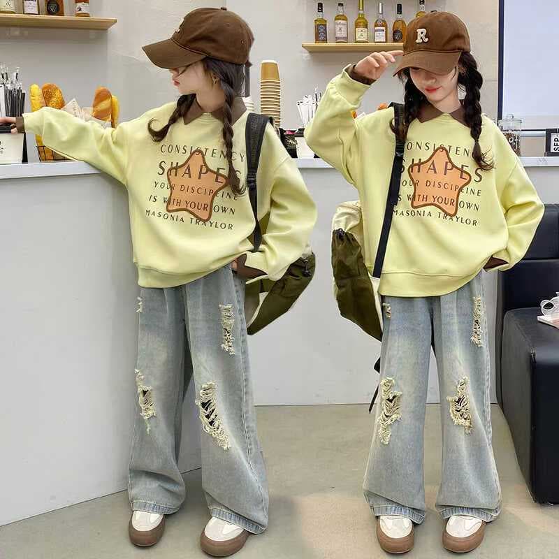 Spring and Autumn Clothing 2025 Girls Internet Celebrity Street Sweaters Children's Casual Sportswear Girls' Fashionable and Western-Style Children's Clothing