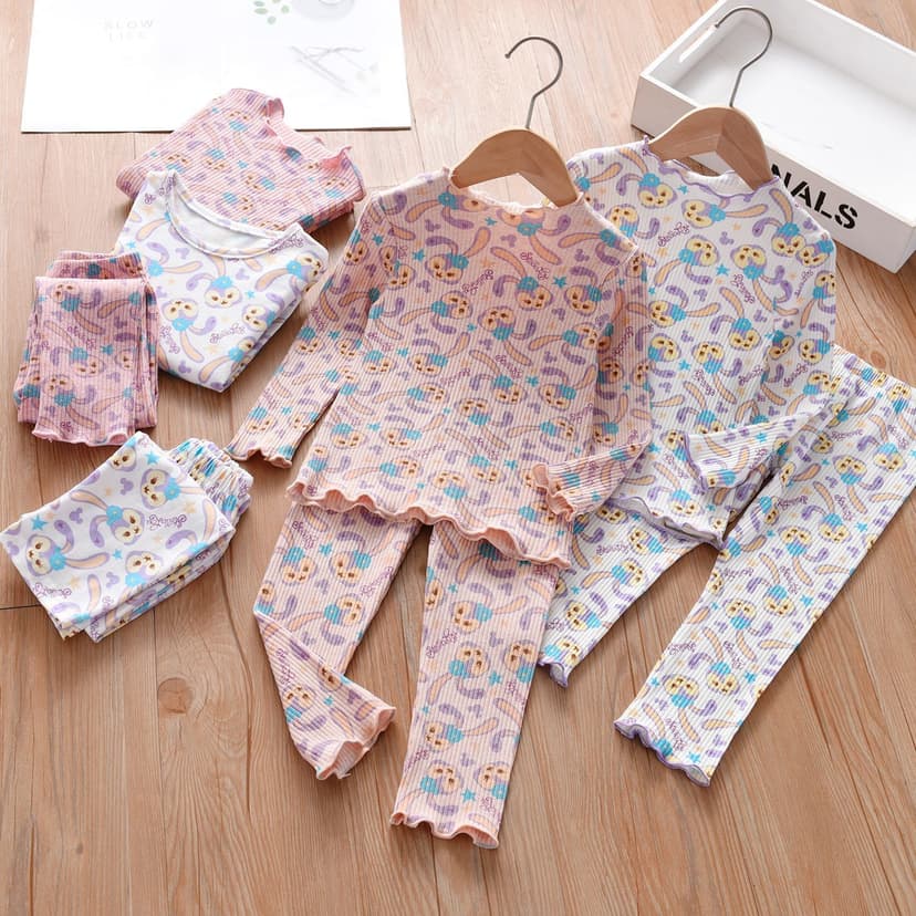 Children's and Girls' Autumn Clothing Set, Cotton Pajamas, Bottoming Shirt, Baby Girl's Cartoon Printed Pullover, Home Clothes, Warm Spring & Fall