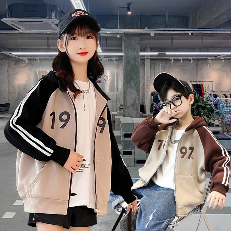 Boys and Girls Coat Autumn New Boys and Girls Western Style Children's Wear Casual Hooded fleece-lined Warm Top Children's Fashionable