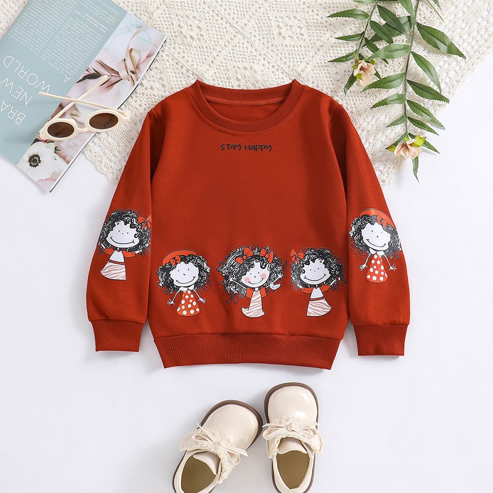 Girls Sweatshirt Cartoon Anime Character Pattern Long-Sleeved Pullover 2024 Spring Cross-Border Customized Children's Clothing