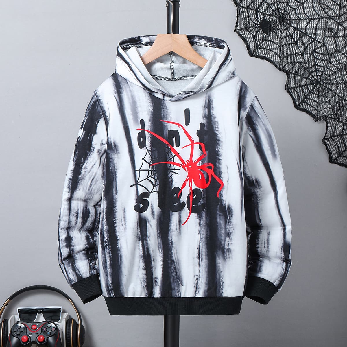 Foshan Children's Clothing 2024 Spring Foreign Trade Customized Splash Ink Cartoon Print Long Sleeve Hooded Boys' Sweaters Children's Clothing