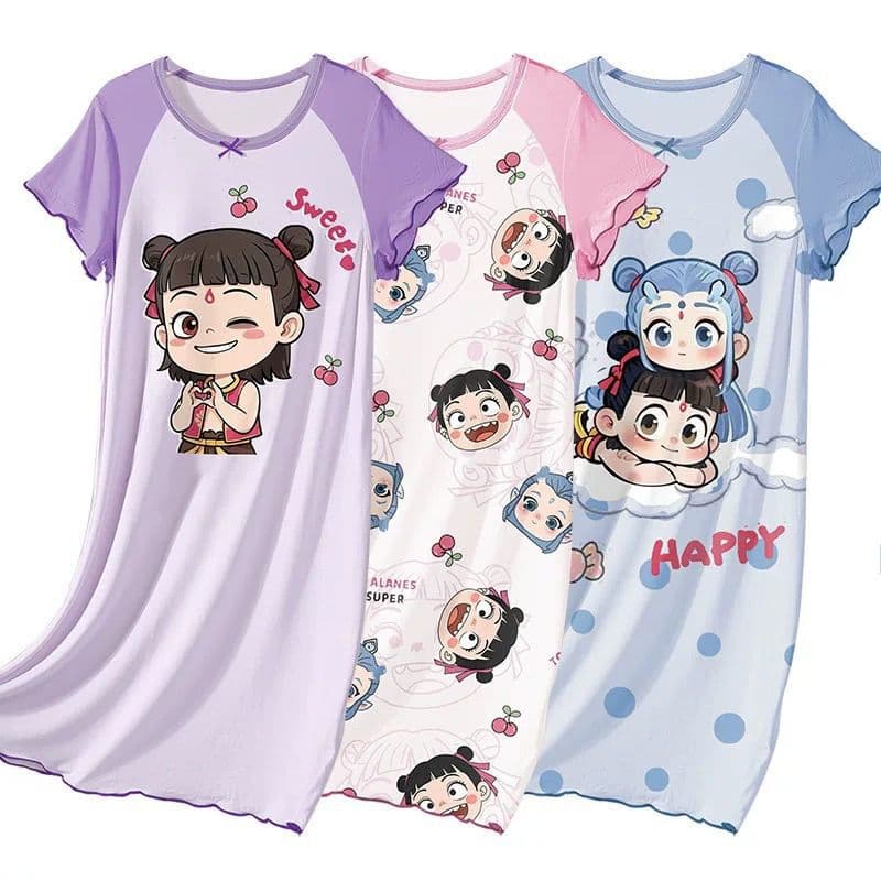 Girls Nightgown Home Clothes Summer New Children's New Thin Ice Silk Ice Cool Cute Cartoon Pajamas