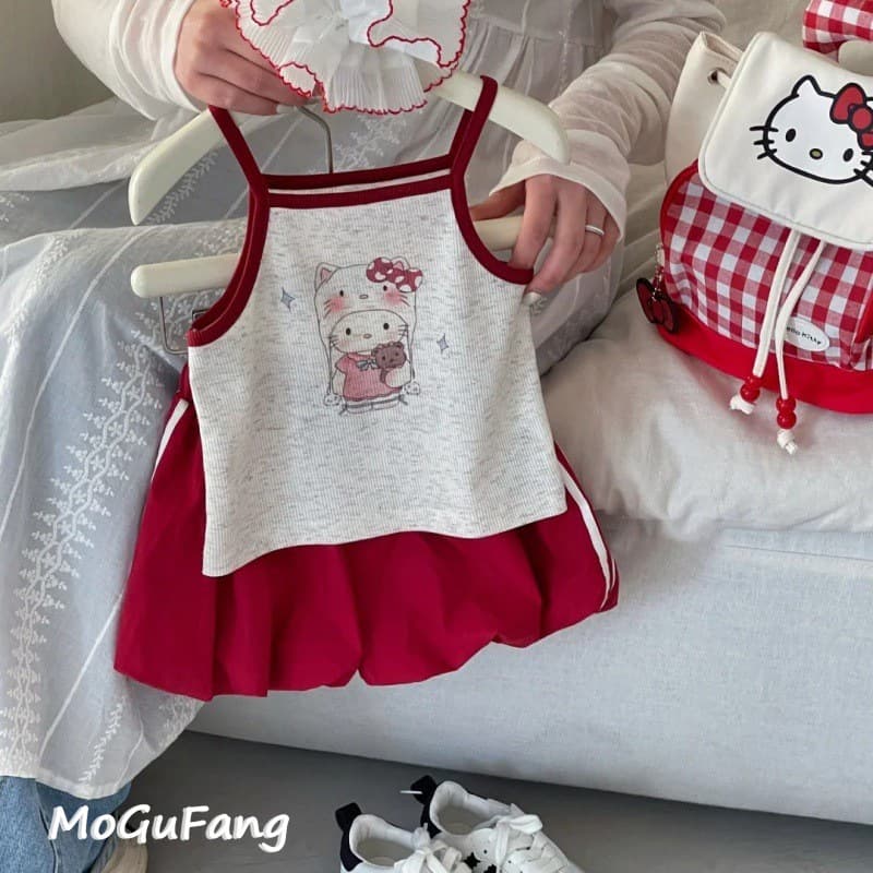 South Korea Children's Wear Baby's Summer New Style Sling Shirt Girl's Cartoon Print Color-matching Top Children's Cute Pants