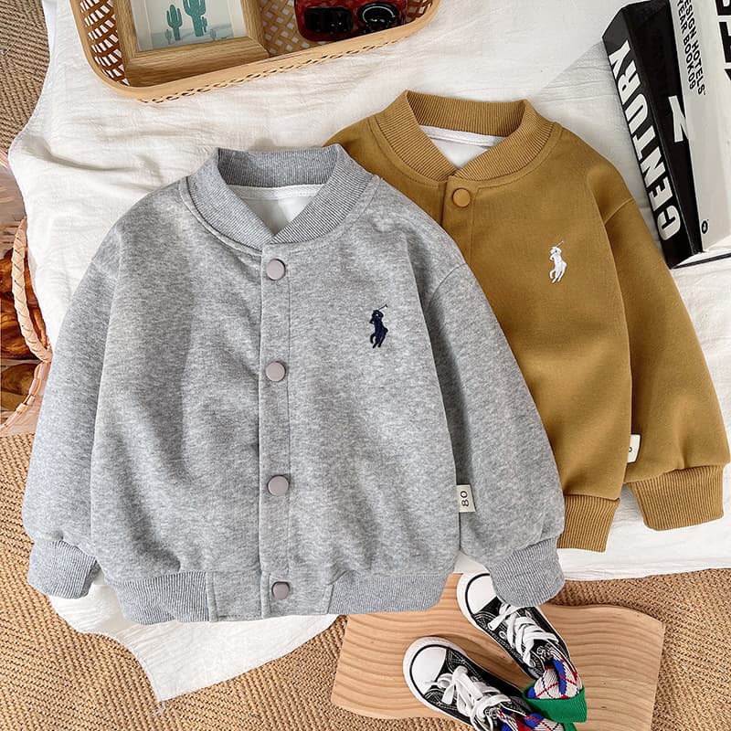 New children's Korean-style cardigan casual embroidered jacket single-piece men's and women's baseball uniform solid color children's Han cool