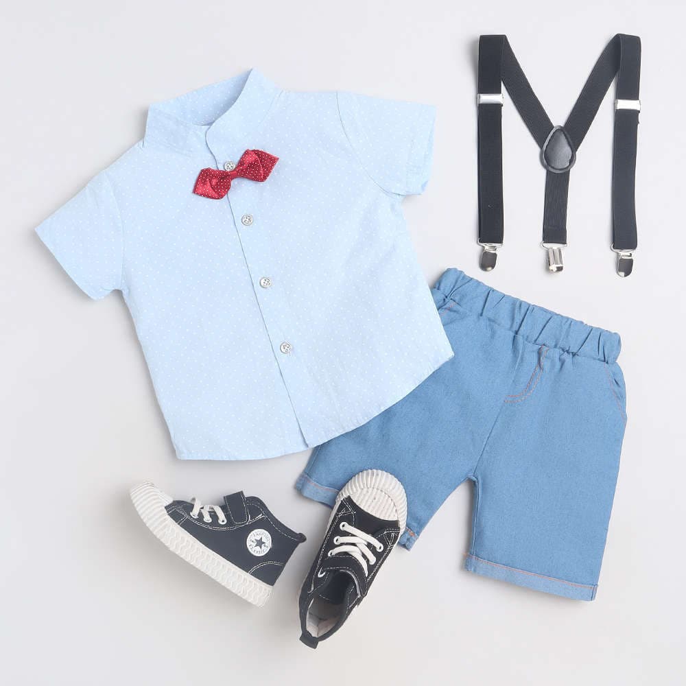 2025 Summer British-Style Suspenders Boys' Short-Sleeved Shirt Children's Korean-Style Pants Set Cotton Boys Wholesale