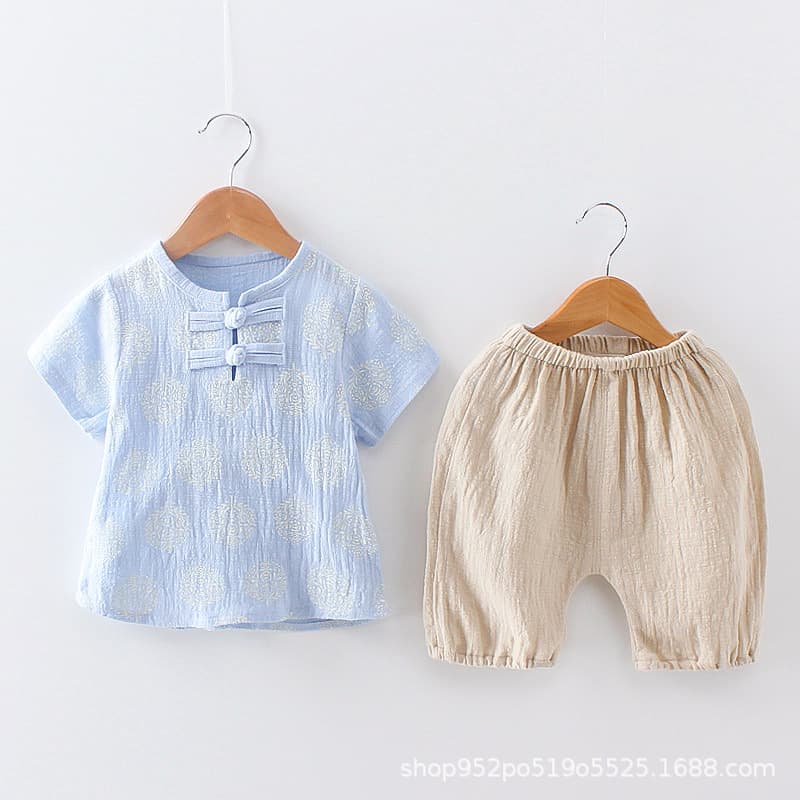 Children's Clothing Boys Summer Short-sleeved Suit Children's Summer New Baby Cotton and Linen Clothes Two-piece Set 1-2-3 Years Old 4 Trendy