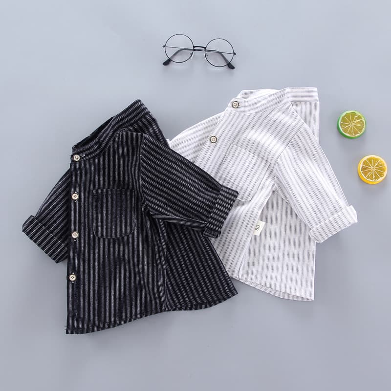Children's Clothing Boys' Shirts 2025 New Baby Boy Shirts Kidsren's Spring & Fall Tops Thin Vertical Striped Long-Sleeved Shirts Trendy