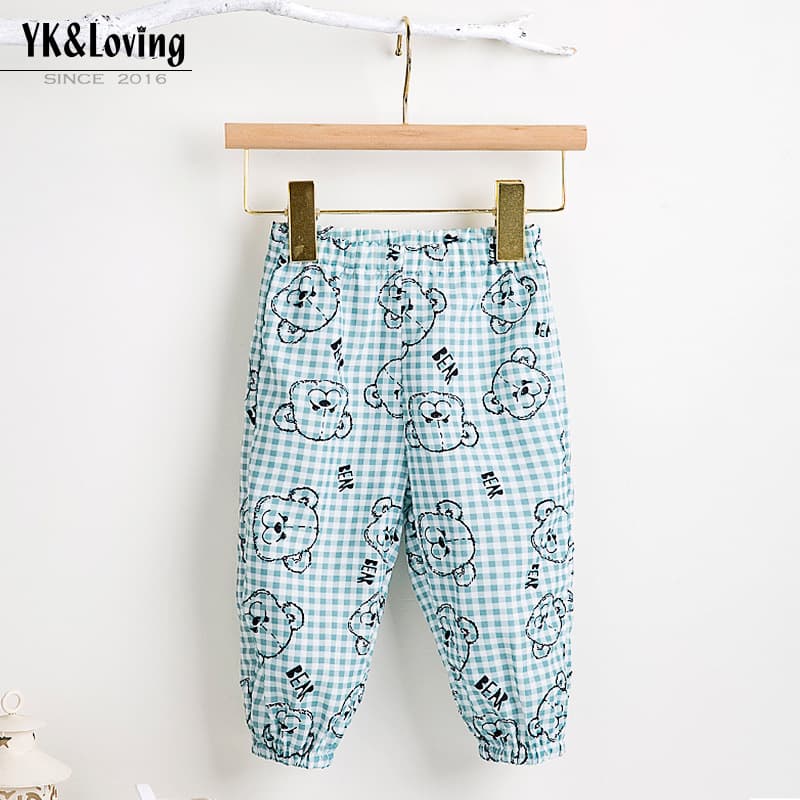 Manufacturer Wholesale 2025 Autumn and Winter New Boys' Bear Printed High-Quality Fabric Pants Gauze Cartoon Pajama Pants Wholesale