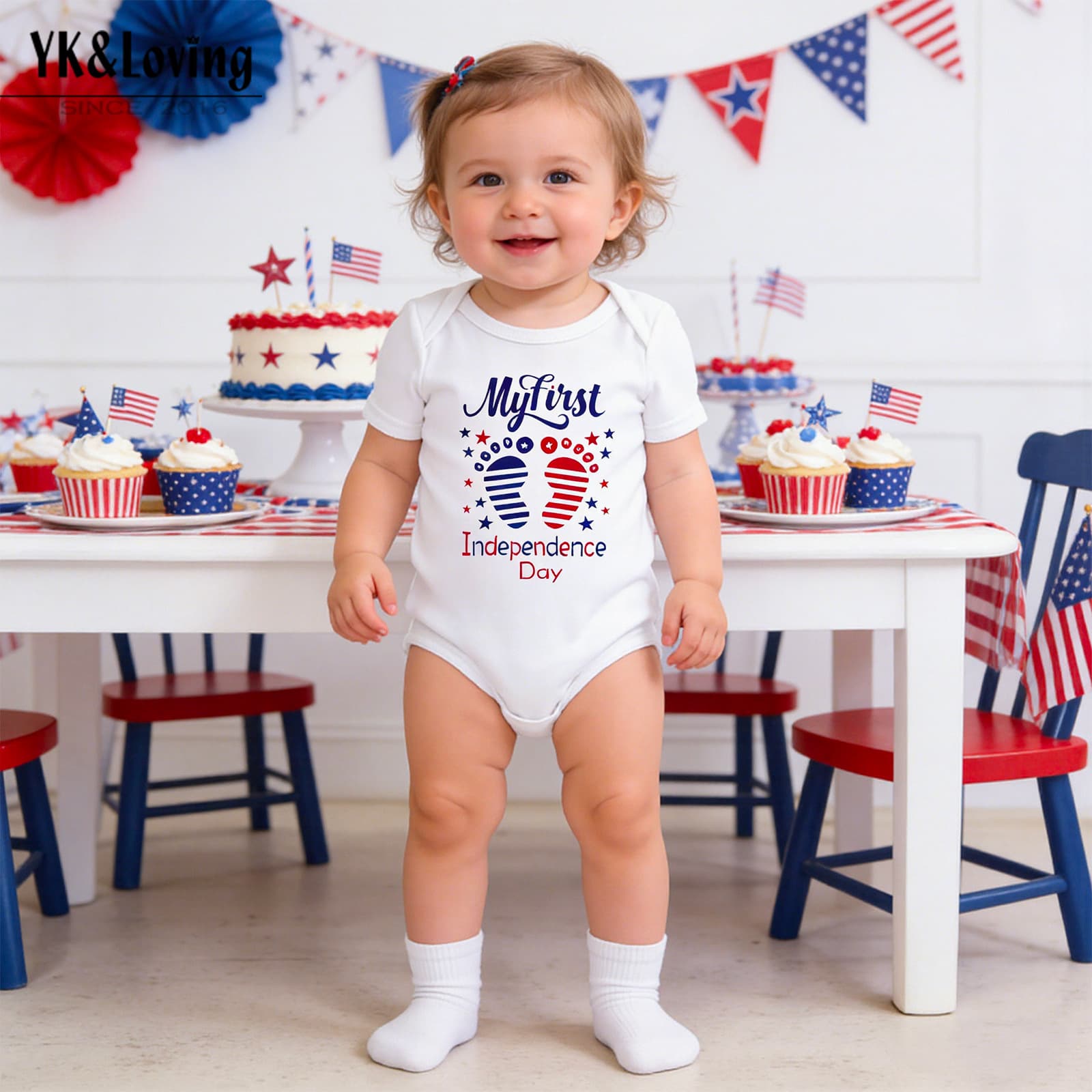 Cross-Border Baby and Children's Clothing Amazon Wish Independence Day Triangle Party Clothing Men's and Women's Baby Clothes and Rompers Wholesale