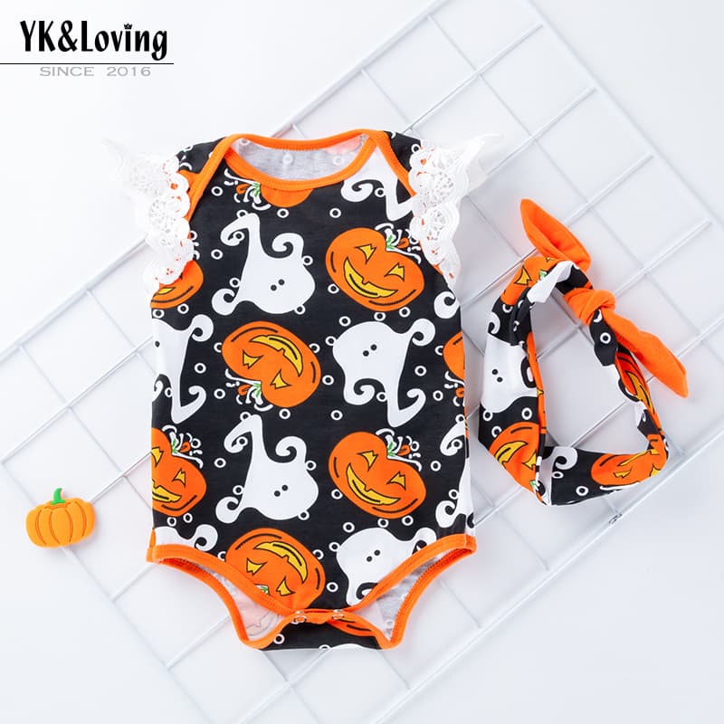New Newborn Halloween Children's Costume Printed Pumpkin Ghost Sleeveless Hare Baby cosplay Costume