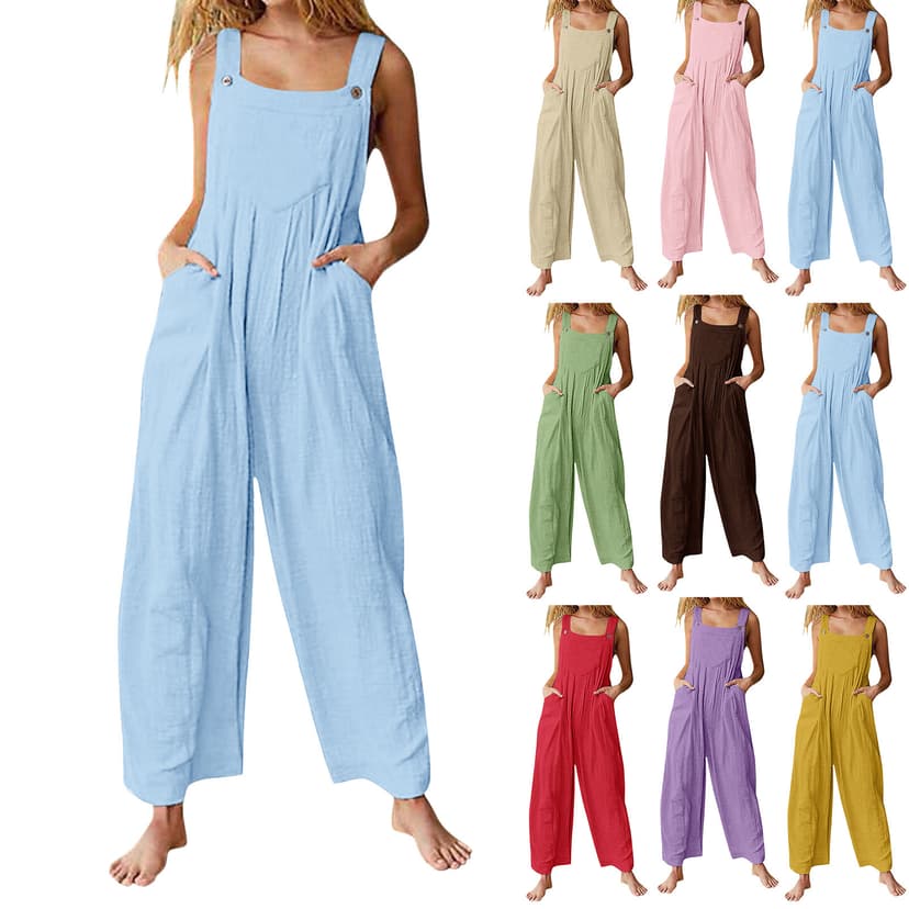 2023 Summer new cross-border Women's wide-leg pants fashionable European and American style solid color button strap jumpsuit for women