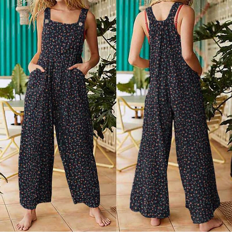 2021 Amazon wish cross-border Women's independent station new women's loose printed side pocket suspenders factory