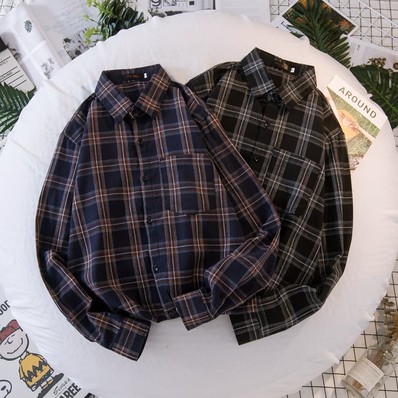 2024 fashion new youth plaid men's shirt regular all-match sunscreen women's long sleeve loose student coat wholesale